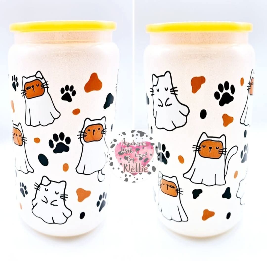 Cat Ghosties Glass Can