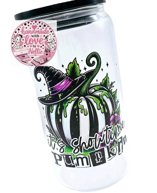 It's Showtime Pumpkin Glass Can