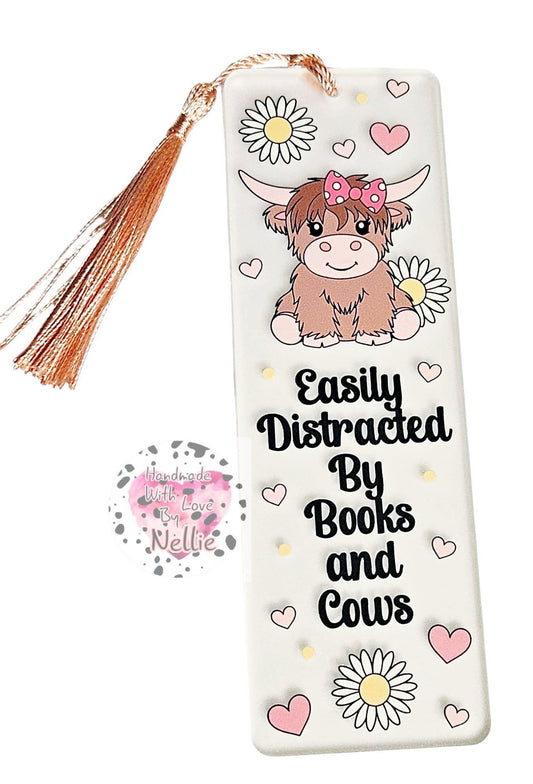 Easily Distracted By Books and Cows Bookmark