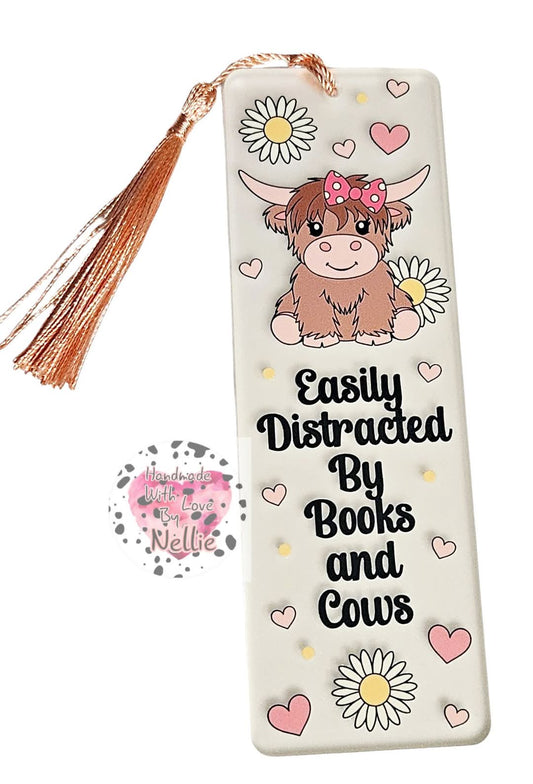 Easily Distracted By Books and Cows Bookmark