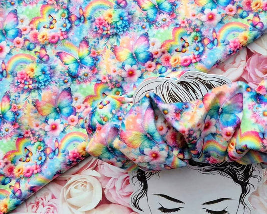 Rainbow Butterflies Handmade Scrunchie