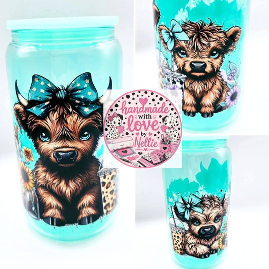 Highland Cow Glass Can