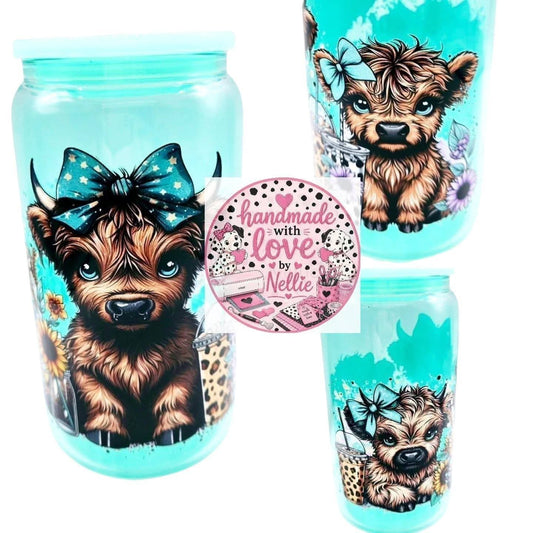 Highland Cow Glass Can