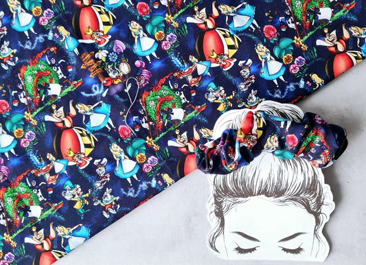 Alice In Wonderland (Navy Design) Handmade Scrunchie