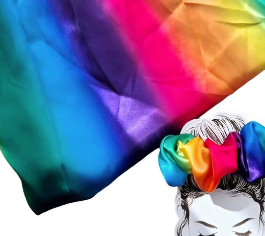 Rainbow Satin Handmade Scrunchie