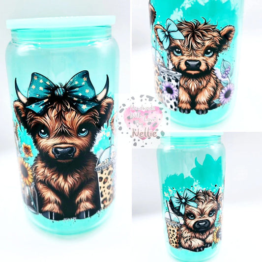 Highland Cow Glass Can